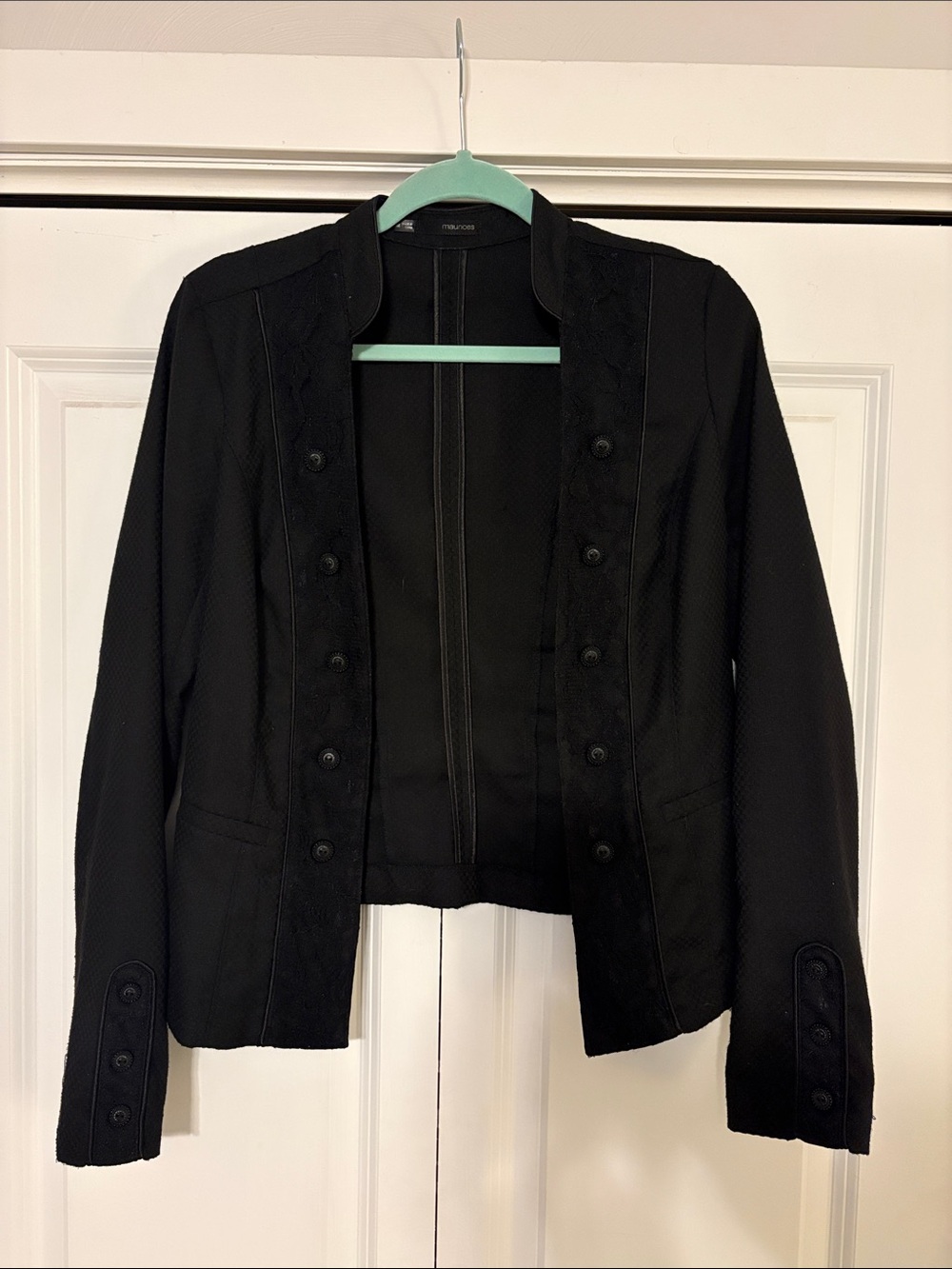 Maurices Black Open-Style Blazer Jacket, Lace Details, Size M